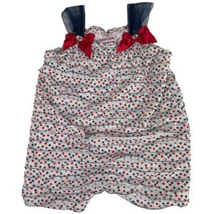 Forth of July Stars Glitter Bows Red White Blue American USA Little Lass Romper